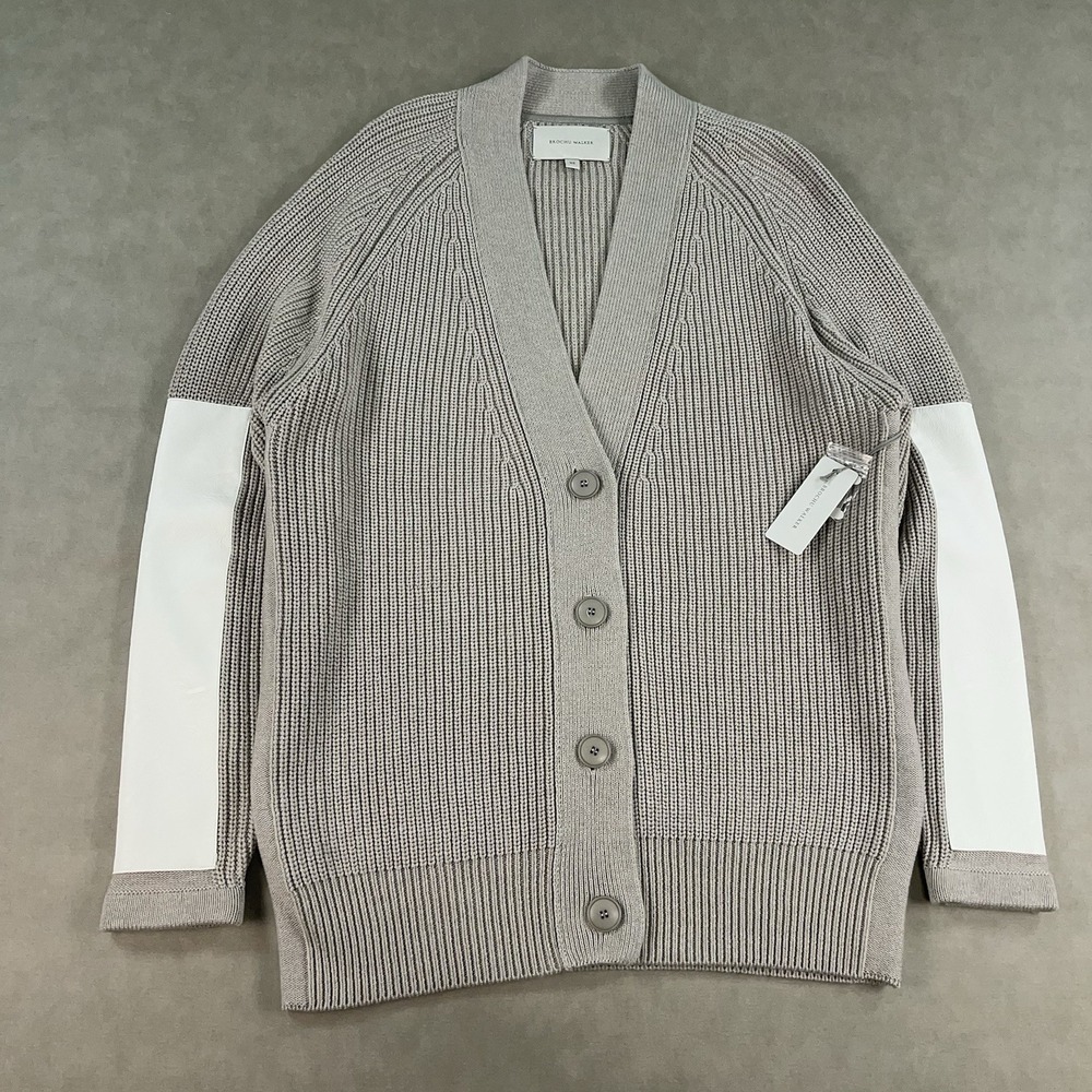 $468 Brochu Walker Women's XS "Jenna" Wool Knit Cardigan Sweater Beige White NWT